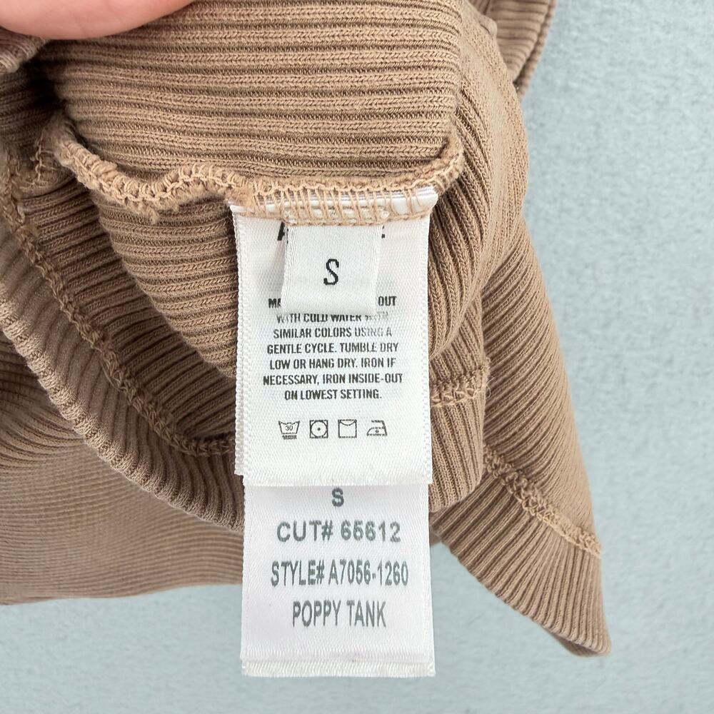 Agolde Tan Poppy Scoop Neck Ribbed Basic Layering Summer Casual Simple Tank Top - Picture 10 of 11